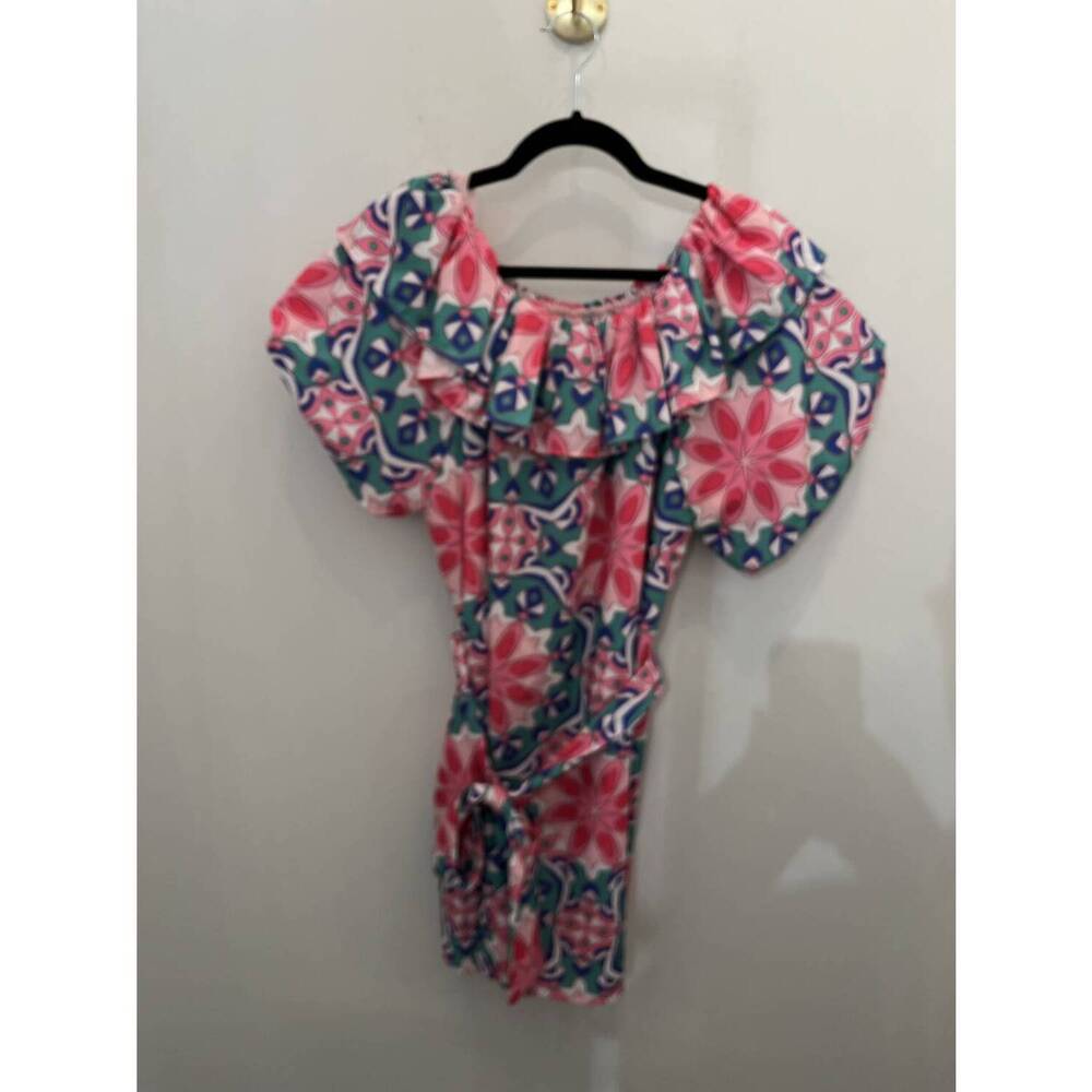 NEW JADE women's ruffle dress in kaleidoscope pink green